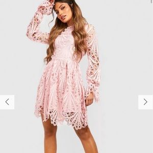 Boohoo pink lace dress